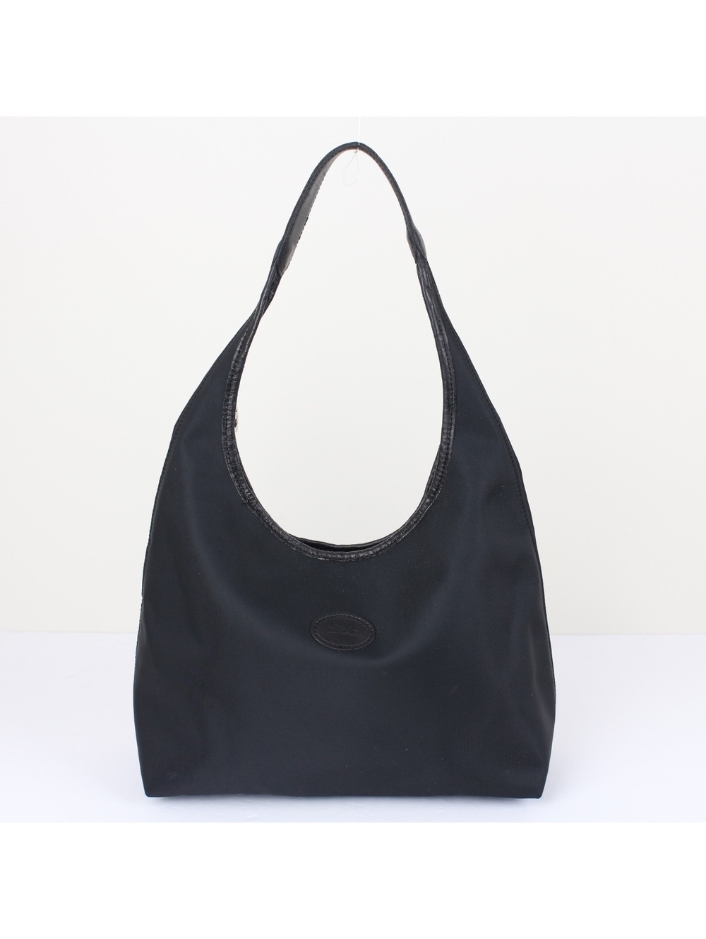Longchamp Black Nylon Hobo Bag Vintage Shoulder Purse Silver Logo Zipper Pull